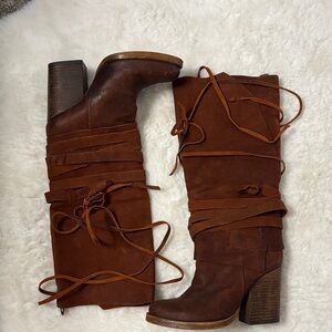 Free People Chestnut Heeled Boots with Wrap Accents